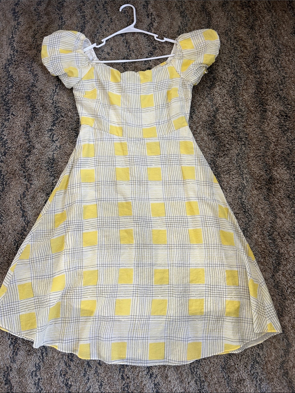 Sugarlips Yellow and White Gingham Puff Sleeve Dress